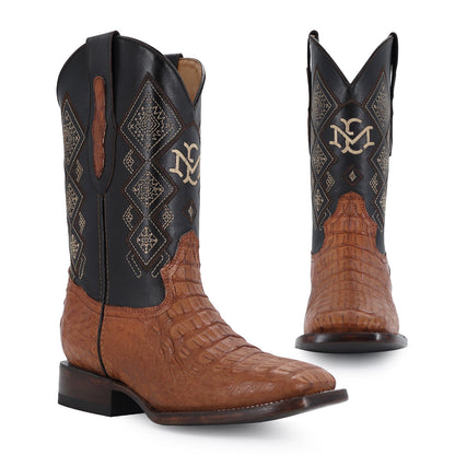 Men's El Malcreado Cognac Caiman Hornback Exotic Boots Handmade