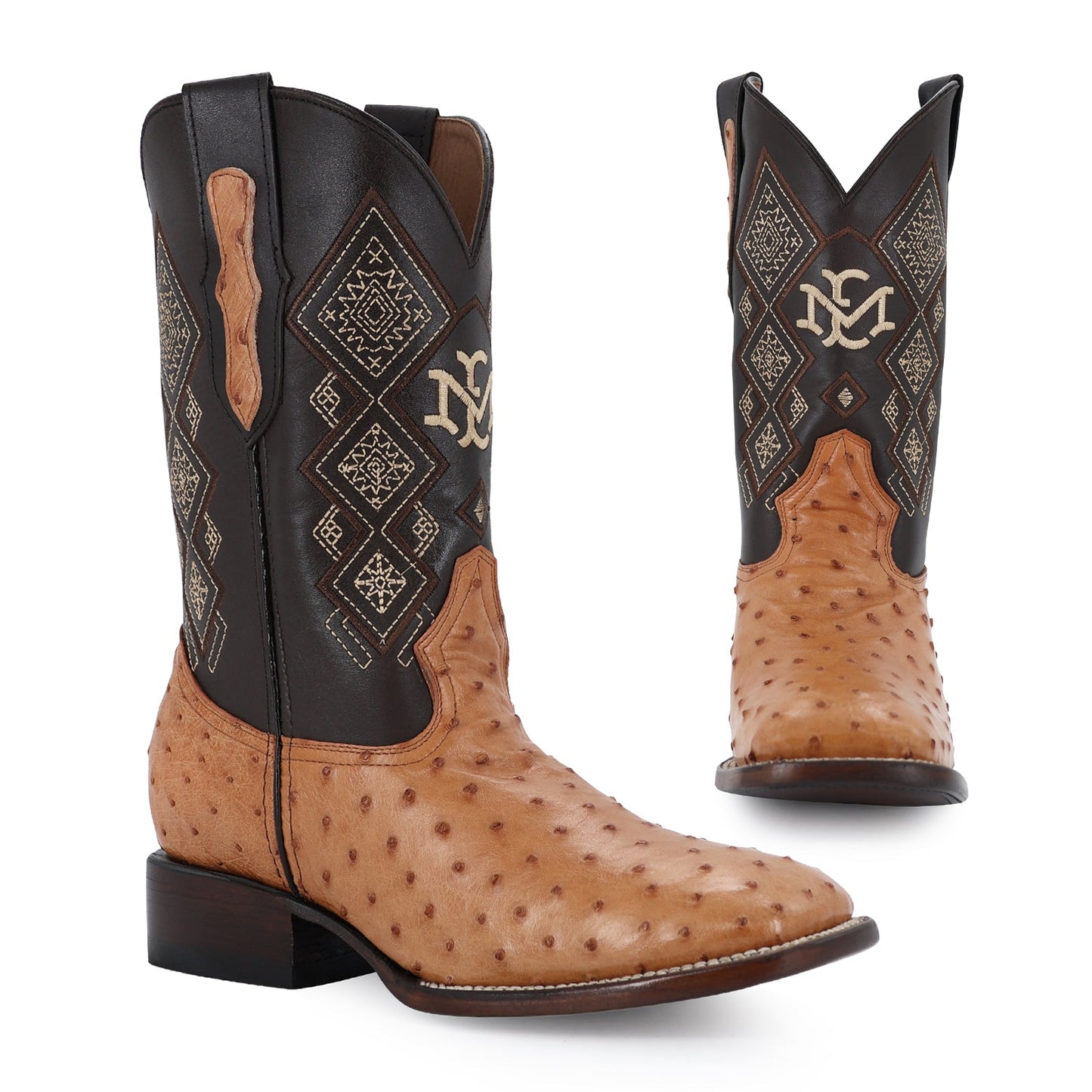 Men's El Malcreado Cognac Full Quill Ostrich Exotic Boots Handmade