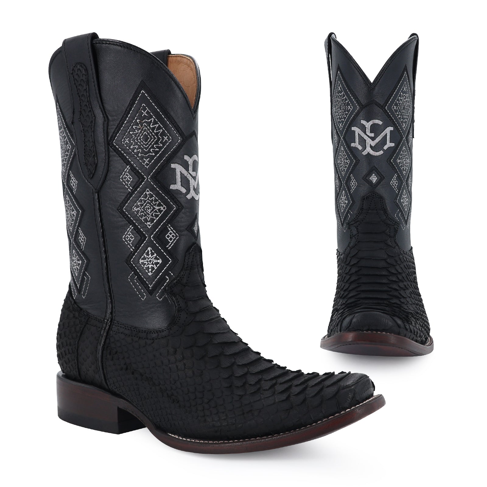 Men's El Malcreado Black Suede Python Exotic Boots Handmade