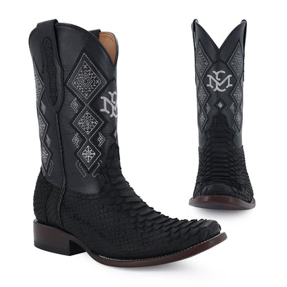 Men's El Malcreado Black Suede Python Exotic Boots Handmade