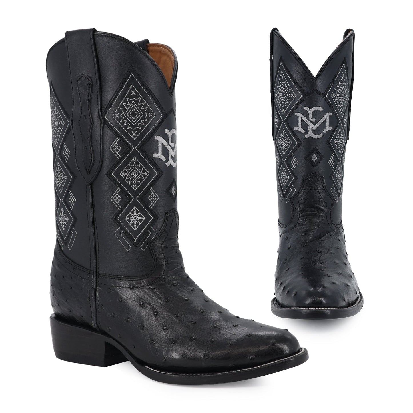 Men's El Malcreado Black Full Quill Ostrich Exotic Boots Handmade