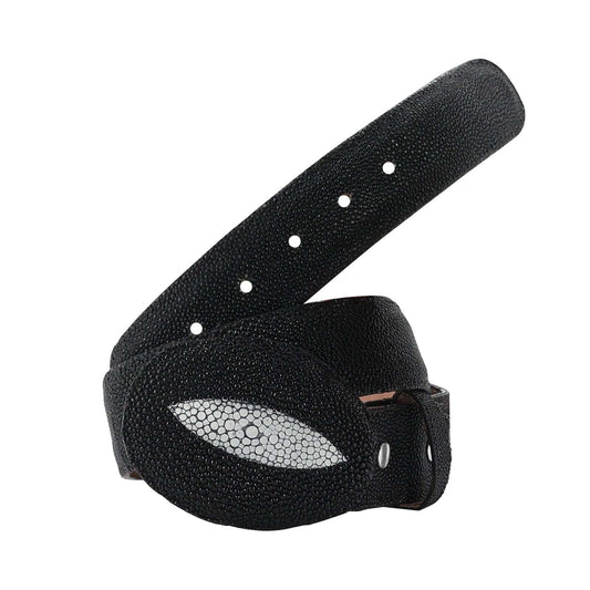 El Malcreado black genuine stingray belt with handmade craftsmanship and removable buckle