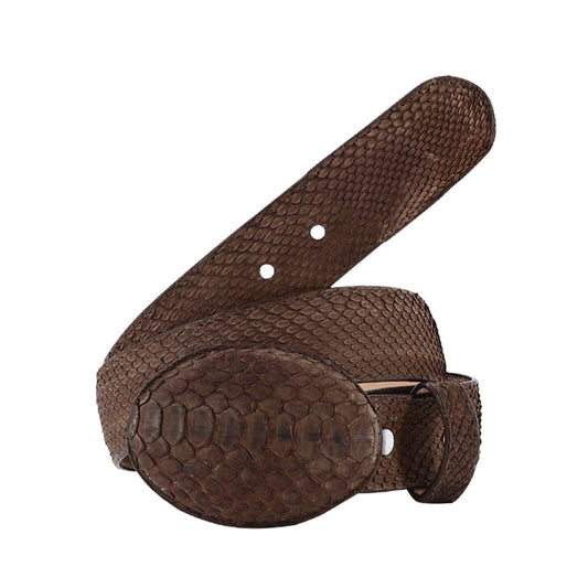 El Malcreado Brown Genuine Suede Python Belt with removable buckle and premium leather backing