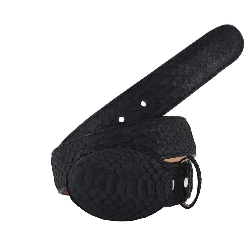 El Malcreado Black Genuine Suede Python Belt 1.5" Handmade
