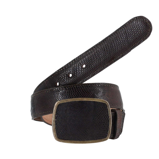 Handmade El Malcreado Brown Genuine Lizard Belt with matching removable buckle and leather backing