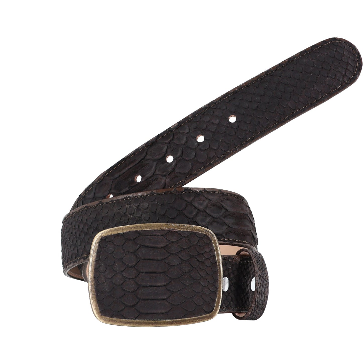 El Malcreado Brown Genuine Suede Python Belt 1.5" Handmade