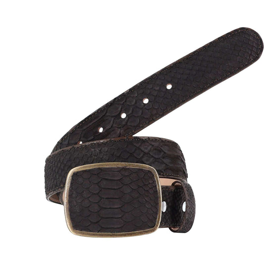 El Malcreado Brown Genuine Suede Python Belt handmade with suede python skin and removable buckle