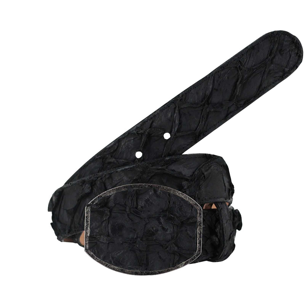 El Malcreado Black Genuine Suede Pirarucu Fish Belt 1.5" Handmade