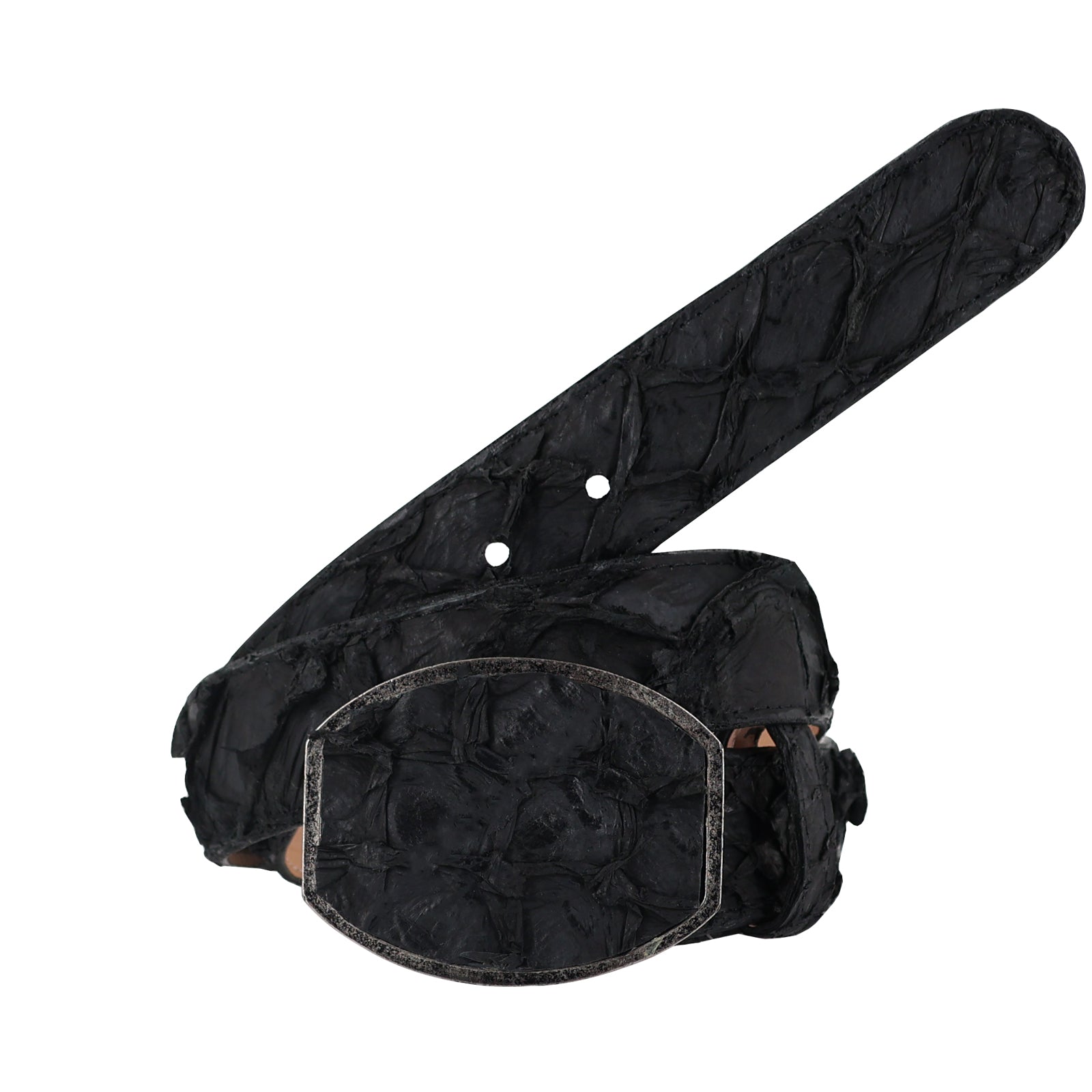 El Malcreado Black Genuine Suede Pirarucu Fish Belt 1.5" Handmade
