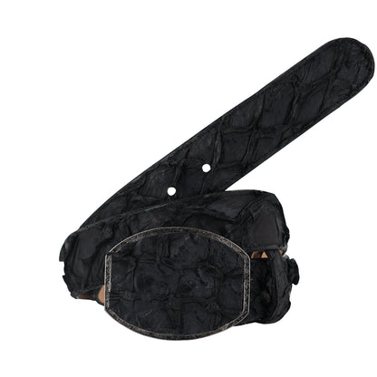 El Malcreado Black Genuine Suede Pirarucu Fish Belt 1.5" Handmade