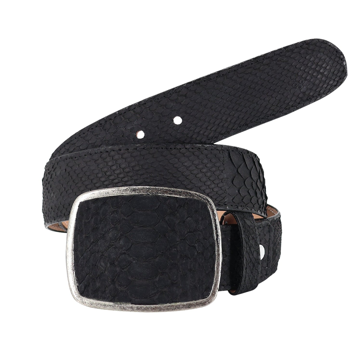 El Malcreado Black Genuine Suede Python Belt 1.5" Handmade