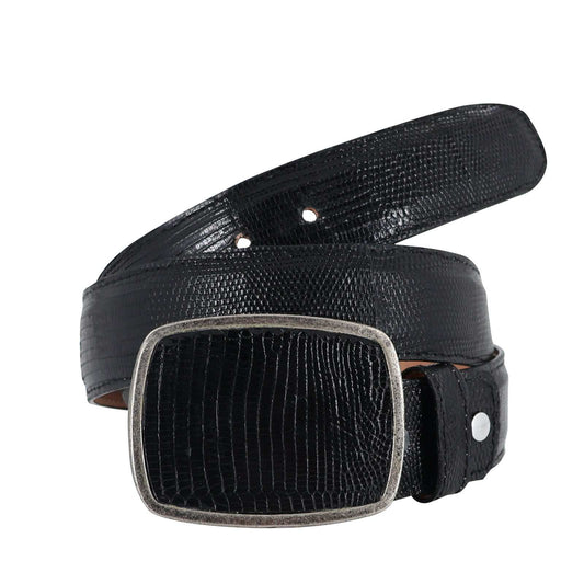 El Malcreado Black Genuine Lizard Belt handmade with genuine lizard skin and removable buckle