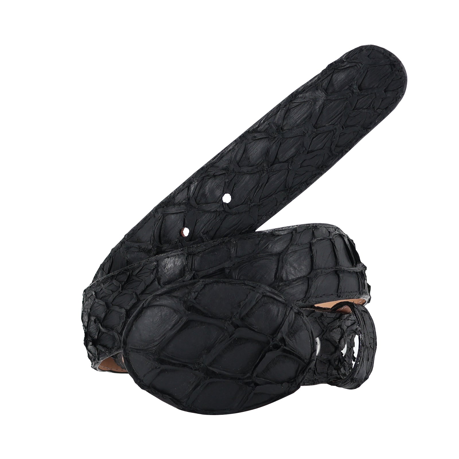 El Malcreado Black Genuine Suede Pirarucu Fish Belt 1.5" Handmade
