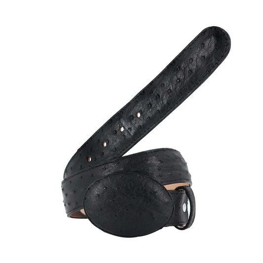 El Malcreado black genuine ostrich belt with handmade ostrich skin and removable buckle