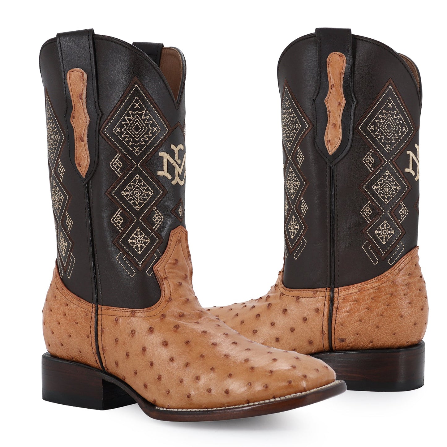 Men's El Malcreado Cognac Full Quill Ostrich Exotic Boots Handmade