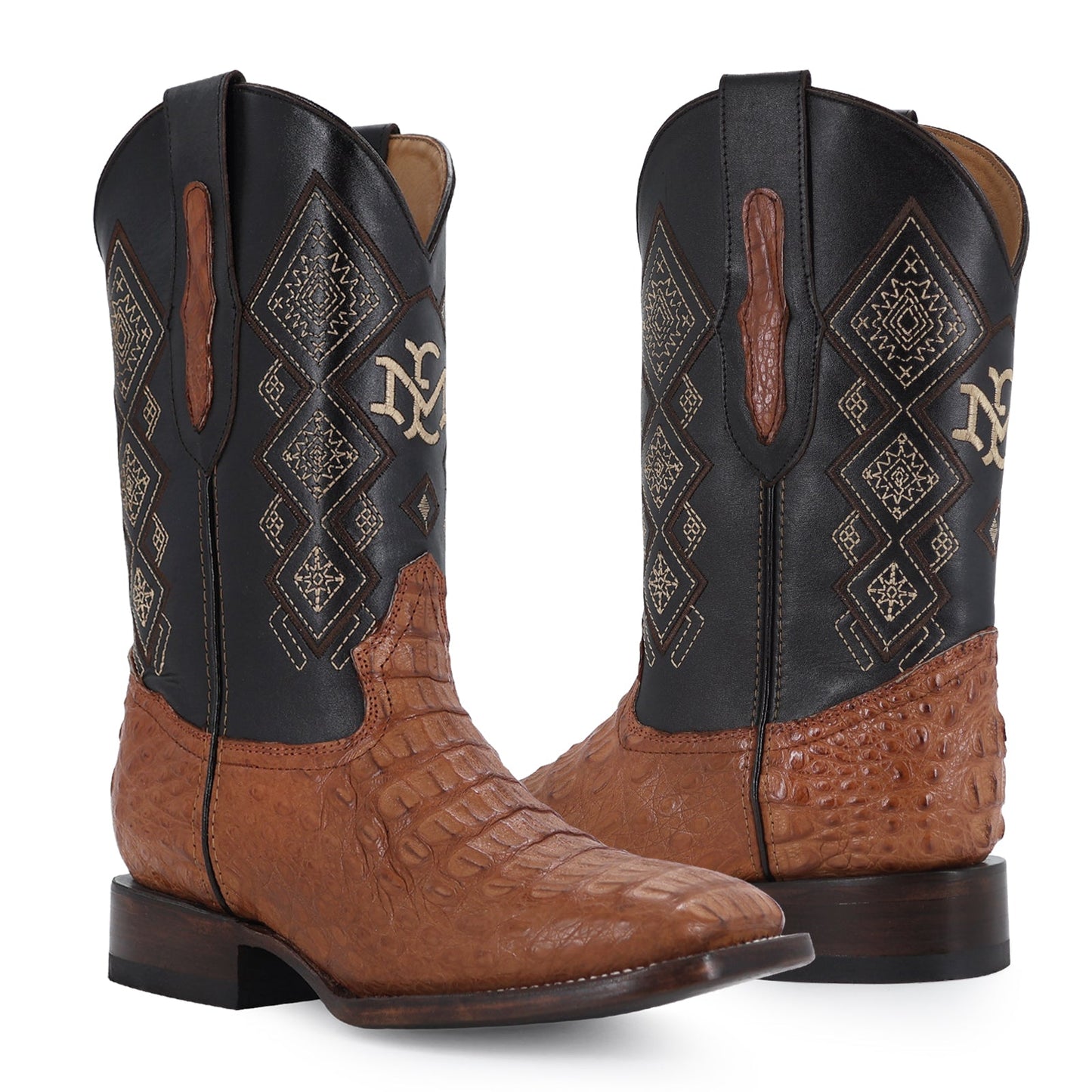 Men's El Malcreado Cognac Caiman Hornback Exotic Boots Handmade