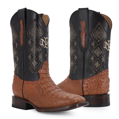 Men's El Malcreado Cognac Caiman Hornback Exotic Boots Handmade