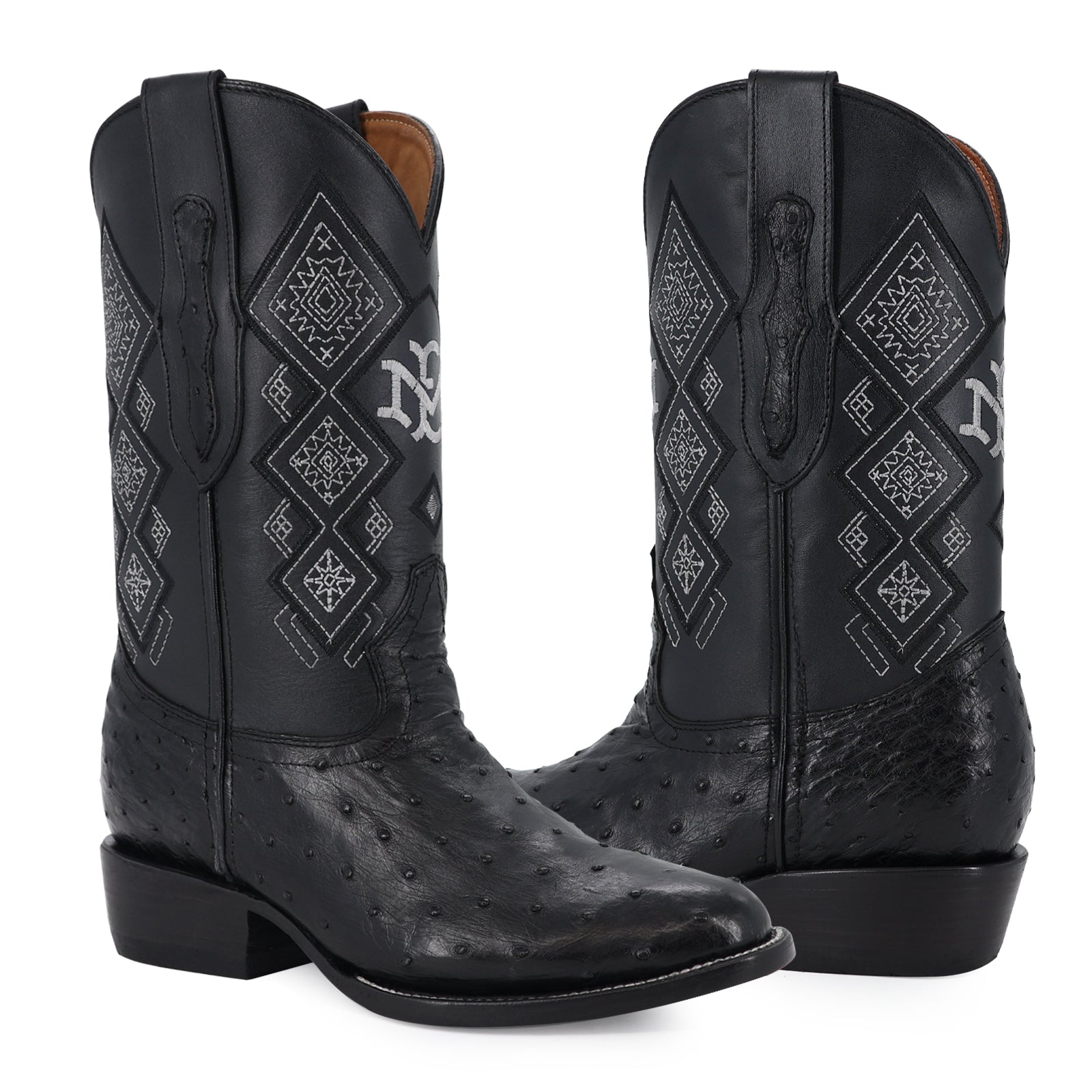 Men's El Malcreado Black Full Quill Ostrich Exotic Boots Handmade