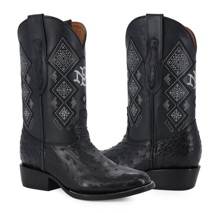 Men's El Malcreado Black Full Quill Ostrich Exotic Boots Handmade