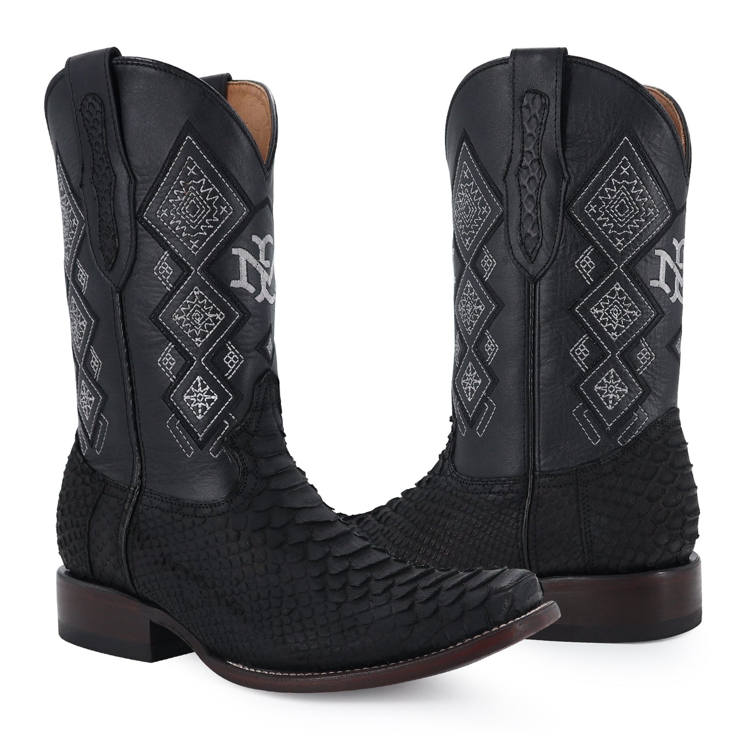 Men's El Malcreado Black Suede Python Exotic Boots Handmade