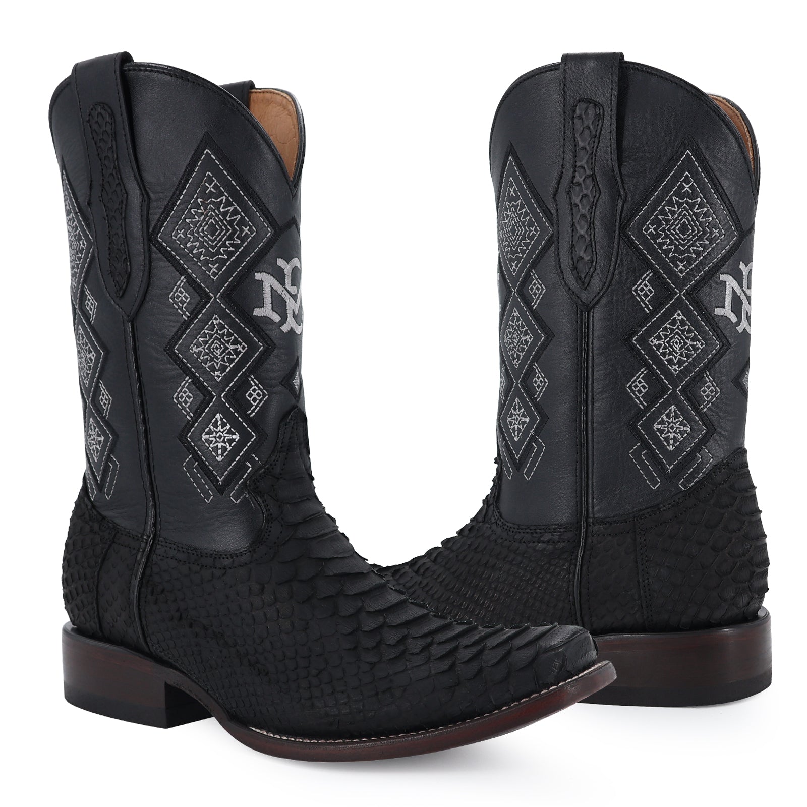 Men's El Malcreado Black Suede Python Exotic Boots Handmade