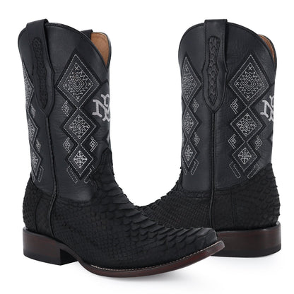 Men's El Malcreado Black Suede Python Exotic Boots Handmade