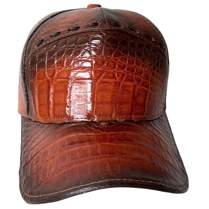 Cognac Caiman Crocodile Alligator Belly Cap Genuine Adjustable Closure Handmade