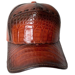Cognac Caiman Crocodile Alligator Belly Cap Genuine Adjustable Closure Handmade
