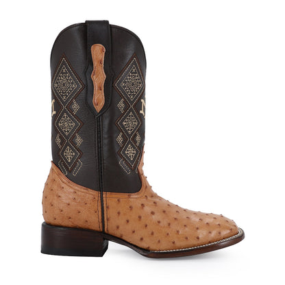 Men's El Malcreado Cognac Full Quill Ostrich Exotic Boots Handmade
