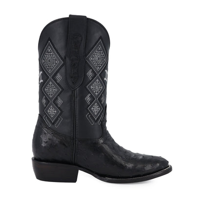 Men's El Malcreado Black Full Quill Ostrich Exotic Boots Handmade