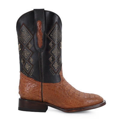 Men's El Malcreado Cognac Caiman Hornback Exotic Boots Handmade