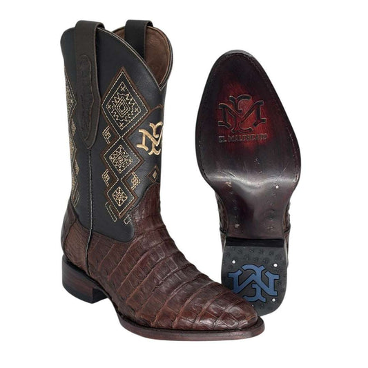 Men's El Malcreado Tobacco Caiman Belly Exotic Boots handmade with genuine leather and Caiman Belly skin