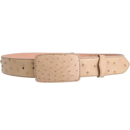 White Diamond Ostrich Belt Leather Lining Genuine Handmade 1 1/2" Wide Removable Buckle