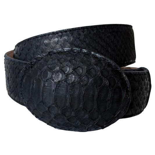 White Diamond Sueded Python Belt Black Leather Lining Genuine Handmade 1 1/2"