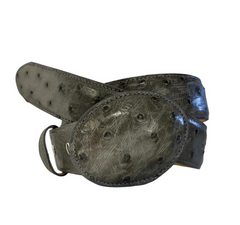 White Diamond Ostrich Belt Gray Lining Genuine Handmade 1 1/2