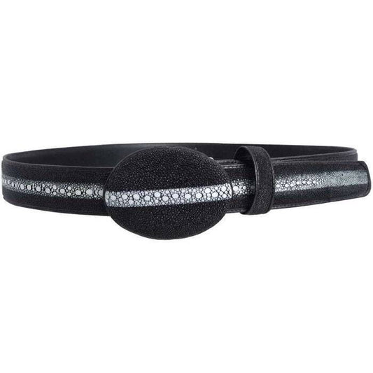 Black Stingray Belt Full Rowstone With Leather Lining Handmade Genuine 1 1/2" Removable Buckle