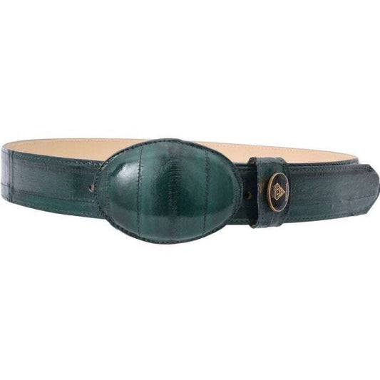 White Diamond Eel Belt Green Leather Lining Genuine Handmade 1 1/2" Wide Removable Buckle