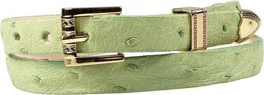 Ostrich Cowboy Hat Band Green Gold Plated 3 Piece Buckle Set  Handmade 26”