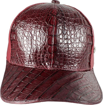 Burgundy Caiman Crocodile Alligator Belly Cap Real Adjustable Closure Handmade