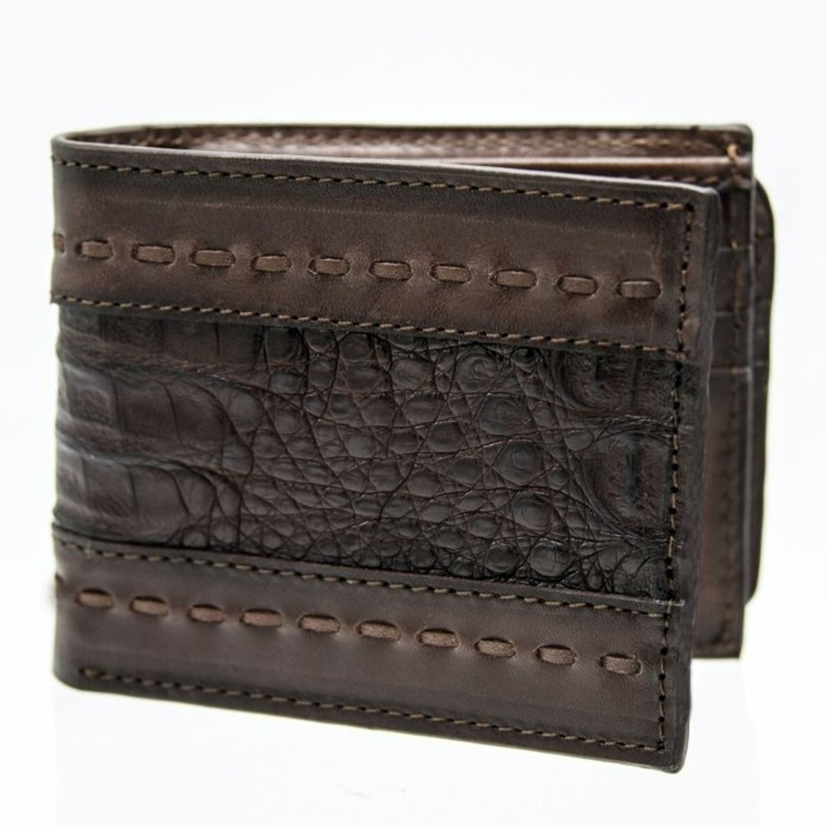 Brown Crocodile Wallet Bi-fold 12 Card Slots Bill Compartment Authentic Handmade