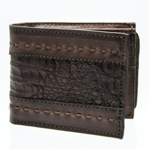 Brown Crocodile Wallet Bi-fold 12 Card Slots Bill Compartment Authentic Handmade