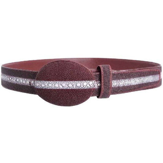 Burgundy Stingray Belt Full Rowstone With Leather Lining Handmade Genuine 1 1/2"