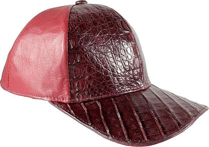 Burgundy Caiman Crocodile Alligator Belly Cap Real Adjustable Closure Handmade
