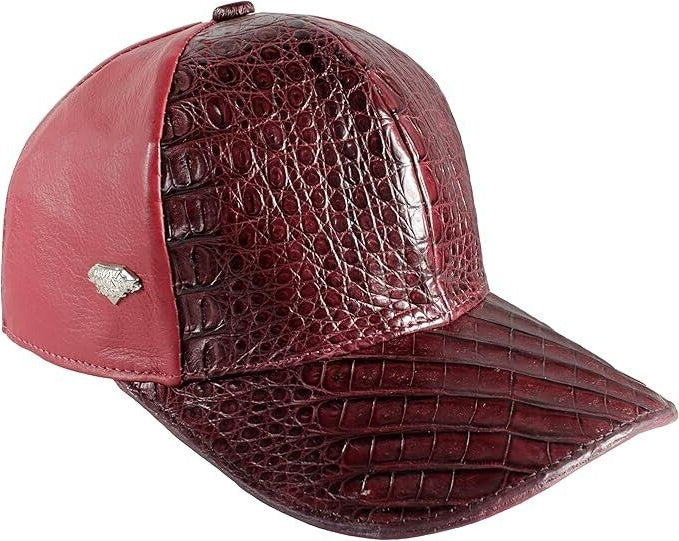 Burgundy Caiman Crocodile Alligator Belly Cap Real Adjustable Closure Handmade