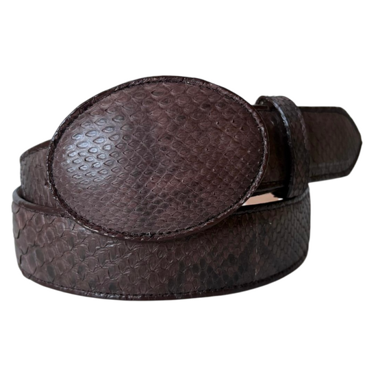 White Diamond Sueded Python Belt Brown Leather Lining Genuine Handmade 1 1/2"