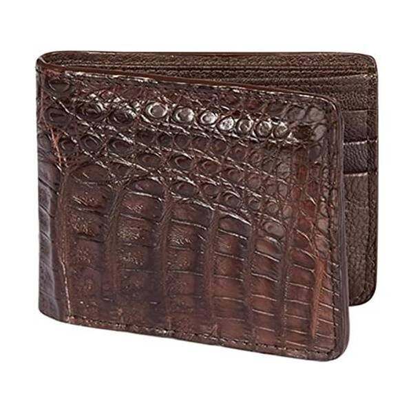 Braune Krokodil Brieftasche Bi-fold Karte Slots ID Slot Bill Fach Handmade Echt