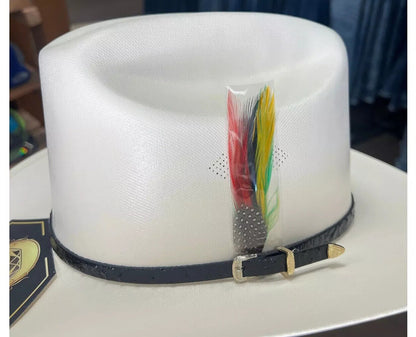 Sombrero vaquero de paja White Diamond 100x con ala estilo Sinaloa de plumas de 8,9 cm
