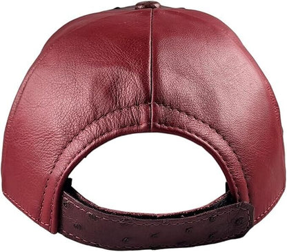 Burgundy Ostrich Cap Real Full Quill With Adjustable Closure Handmade In The USA