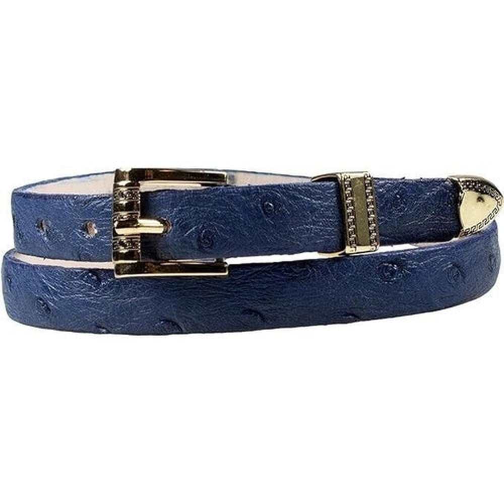 Ostrich Cowboy Hat Band Blue Gold Plated 3 Piece Buckle Set  Handmade 26”