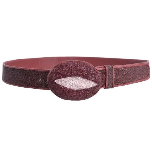 Burgundy Stingray Belt Single Stone With Leather Lining Handmade Genuine 1 1/2” Removable Buckle